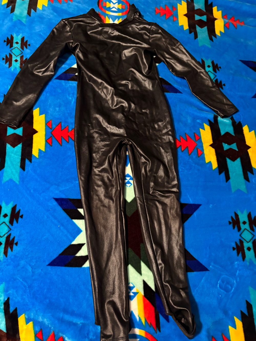 Girls Black Faux Leather Catsuit